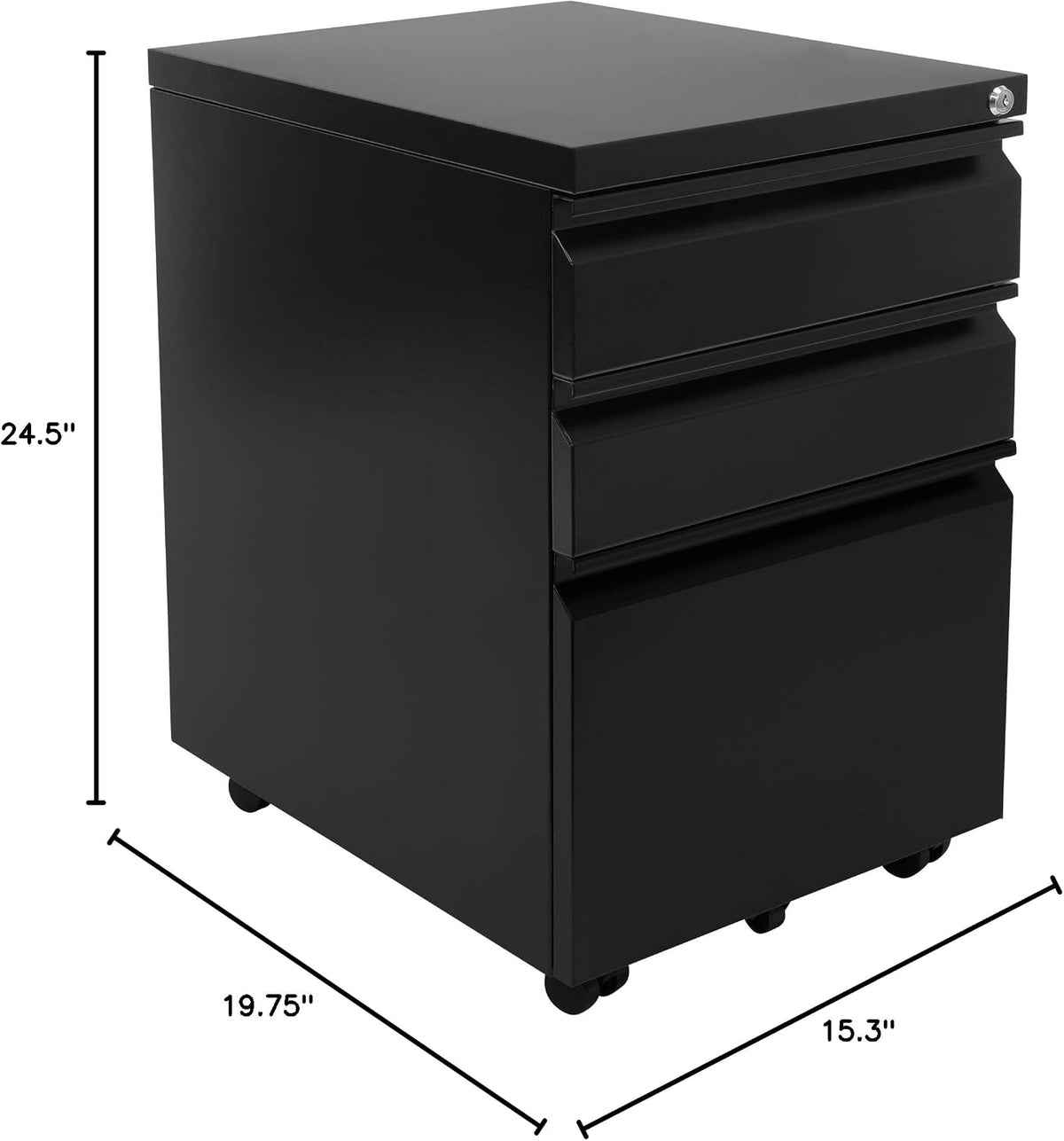 mount-it! 3 drawer file cabinet with lock and, close-up detail