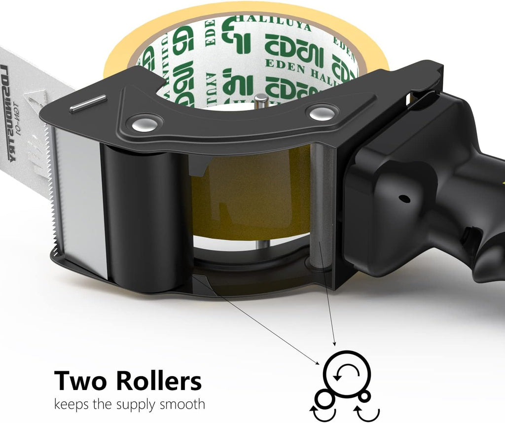 2 Pcs Rapid-Replace Packing Tape Dispenser Guns with Extra Blade, 2IN(50mm) Lightweight Ergonomic Industrial Handheld Heavy Duty Tape Cutter for Carton, Packaging and Box Sealing Black