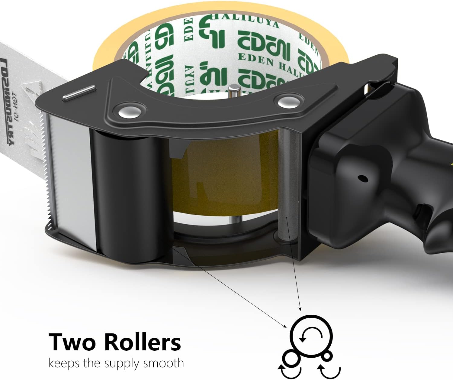 2 Pcs Rapid-Replace Packing Tape Dispenser Guns with Extra Blade, 2IN(50mm) Lightweight Ergonomic Industrial Handheld Heavy Duty Tape Cutter for Carton, Packaging and Box Sealing Black
