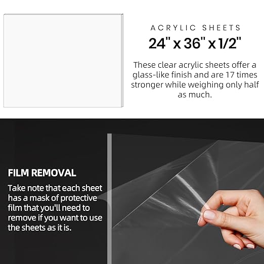 CALPALMY 1/2" Thick Clear Acrylic Sheets 24" x 36", Pre-Cut Plexiglass Sheets - Image 2