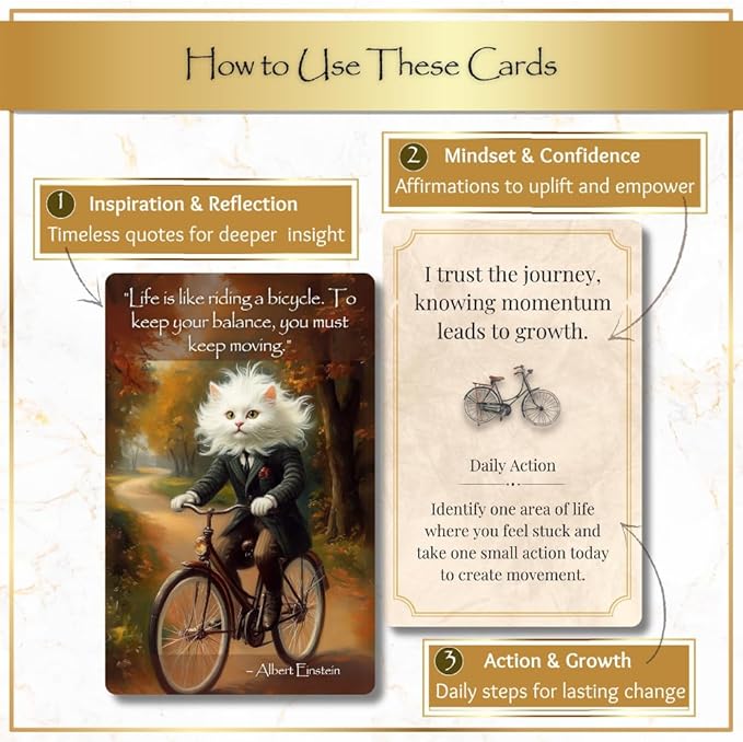 Paws of Wisdom Motivational 54-Card Deck. Cat-Themed Historical Quotes - Image 5