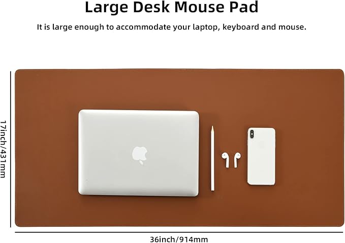 Desk Pad Blotter, Wolaile 36x17 in Large PU Leather Mouse Pad, Waterproof - Image 2