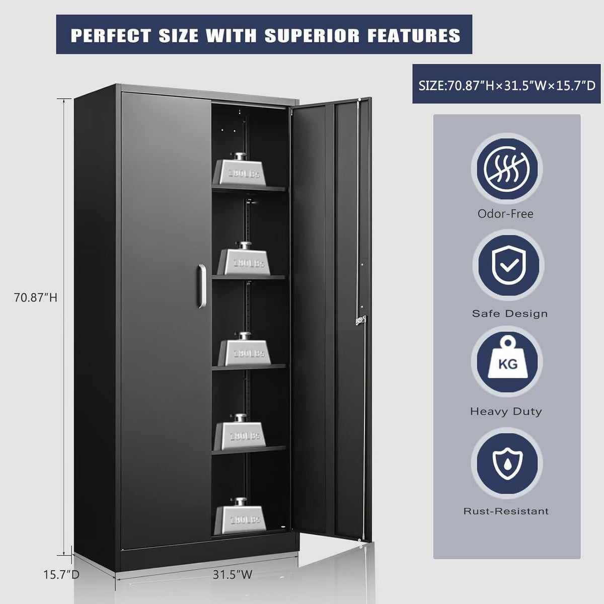 guizeeopo metal storage cabinet with adjustable shelves, garage, close-up detail