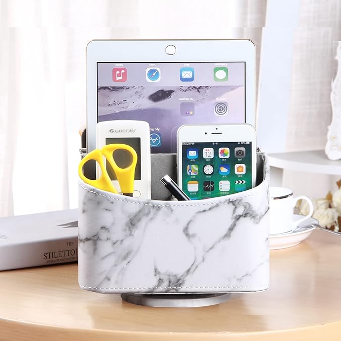 PUSU Leather 360°Rotatable Remote Control Holder, Nightstand TV Remote Caddy - Image 4