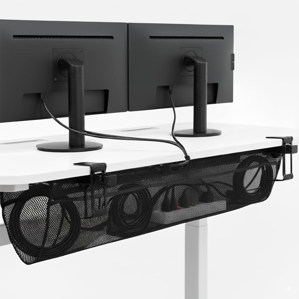 VIVO Black Clamp-on 44 in Mesh Net Cable Management Holder, DESK-AC44MH