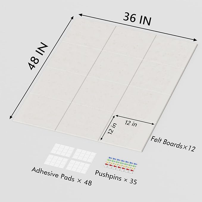 Neatsure Large Cork Board for Wall, 12 Panels Felt Tiles Tack Push Pin Board - Image 3