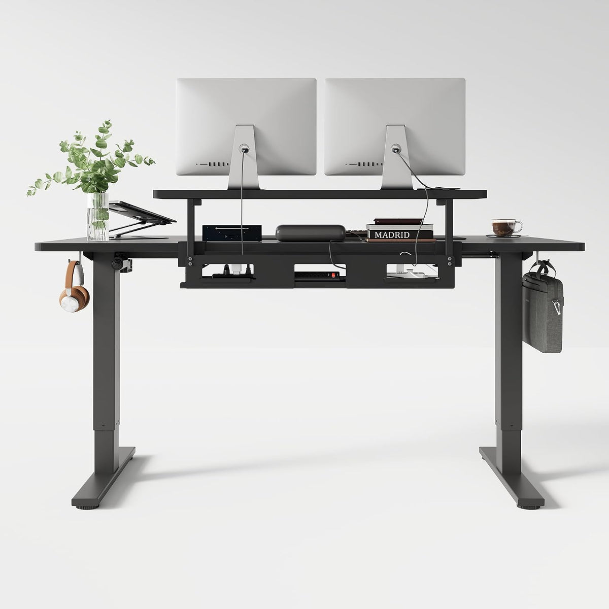 FlexiSpot Under Desk Cable Management Tray with Monitor Riser, No Drill