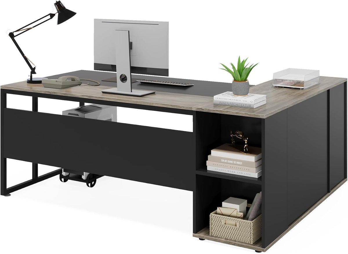 Tribesigns 71 inch Executive Desk, L Shaped Desk with Cabinet Storage