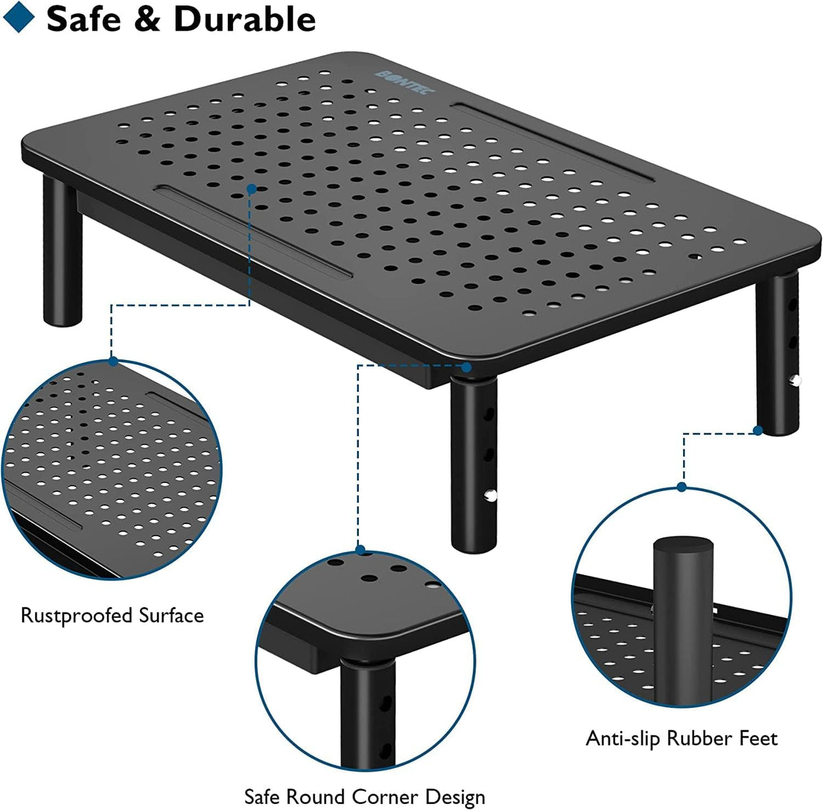 BONTEC 2 Pack Adjustable Monitor Stand Riser with Drawer, Supports 44lbs