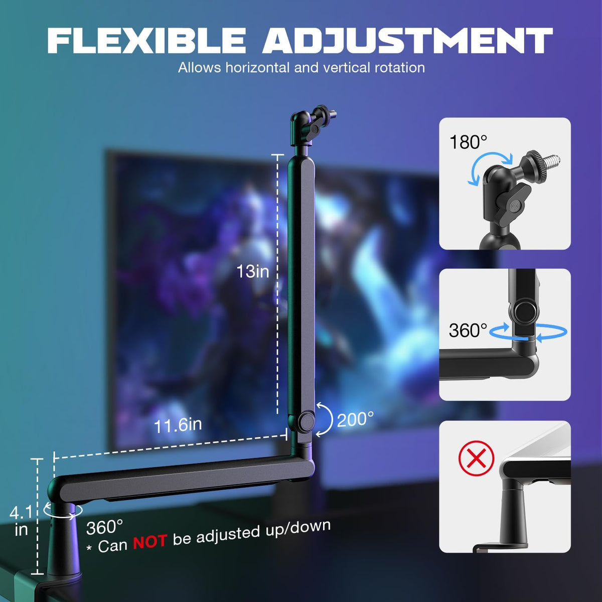 FIFINE BM88 Low Profile Microphone Boom Arm Stand for Gaming Streaming