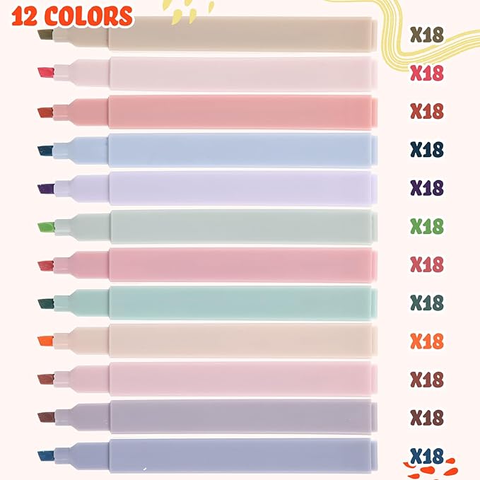 Marspark 216 Pcs Highlighters Bulk Chisel Tip Aesthetic 12 Assorted Colors No - Image 2