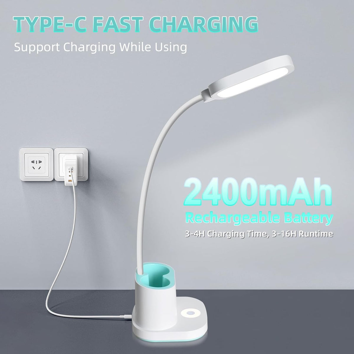 LED Desk Lamp for Dorm Home Office Bedroom, Dimmable Reading Light