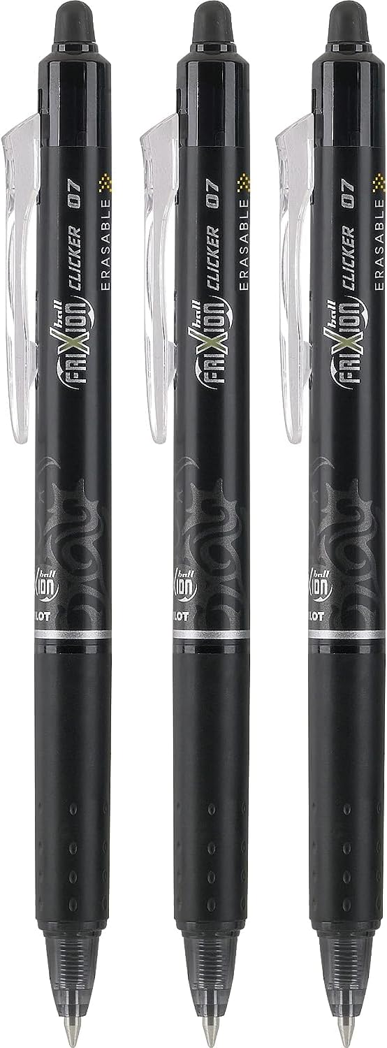 Pilot FriXion Clicker Erasable Pens, Fine Point 0.7 mm, Black Ink, 18-Pack