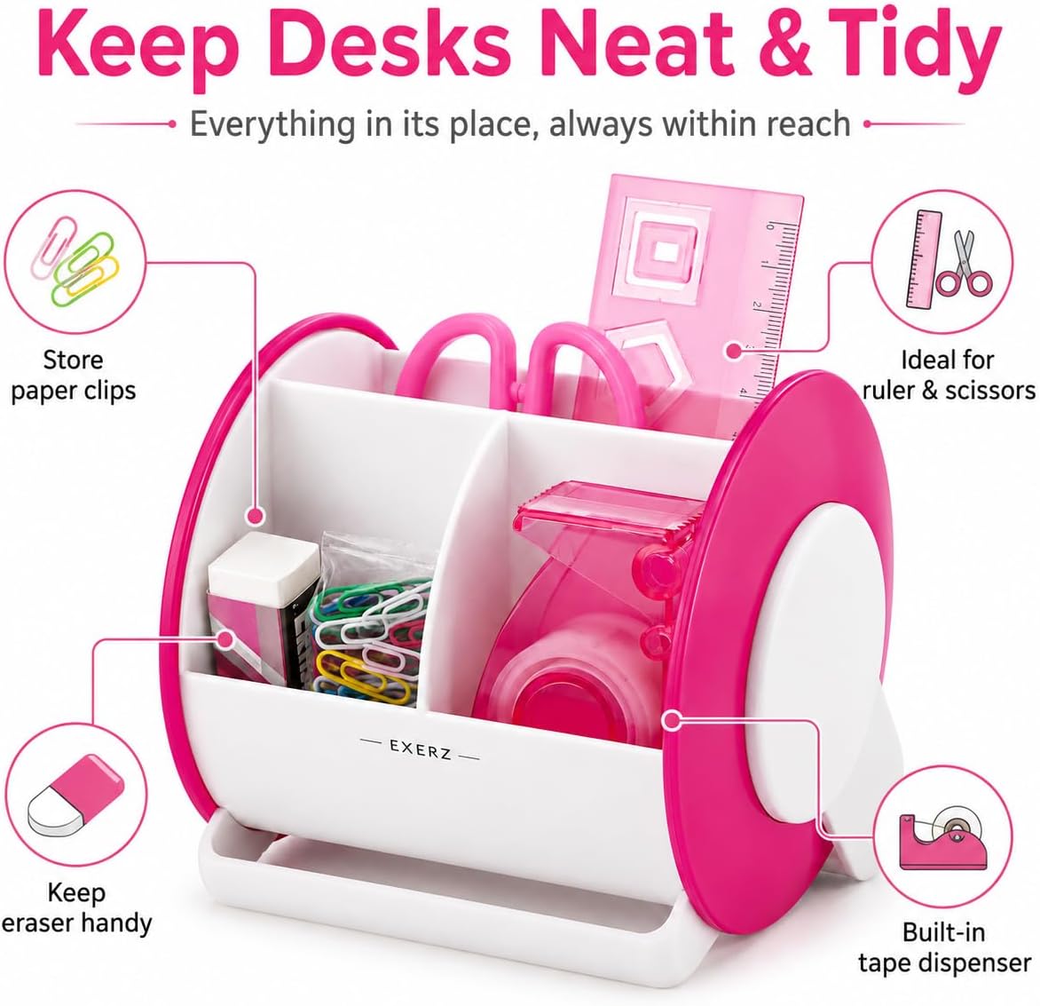 Exerz Ex8986 O-Life 90 Degree Rotary Desk Organiser with Stationery Set - Saf...