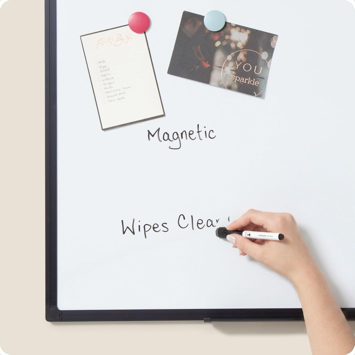 U Brands 24" x 36" Magnetic White Board with Markers, Black Metal F...