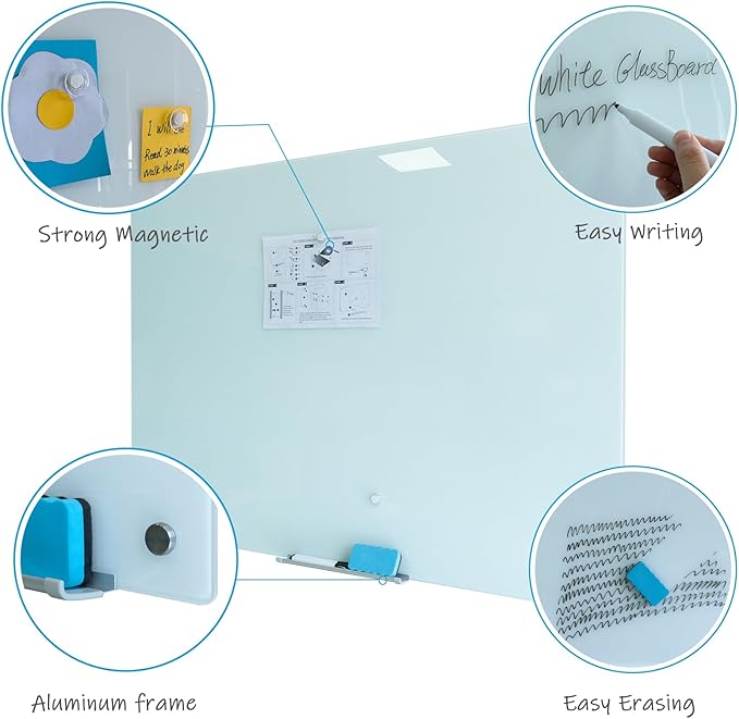 Glass Magnetic Dry Erase Board 60"x40" Frameless Wall Mounted Glass Whiteboard - Image 2