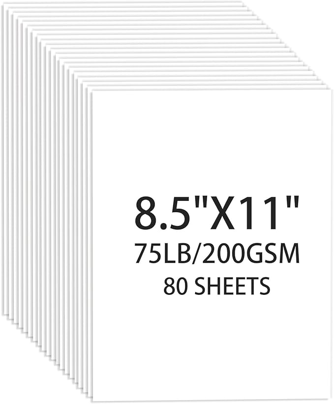 White Cardstock 8.5 X 11, 80 Sheets Card Stock, 75lb/ 200gsm Copy Paper by Ciphyfee