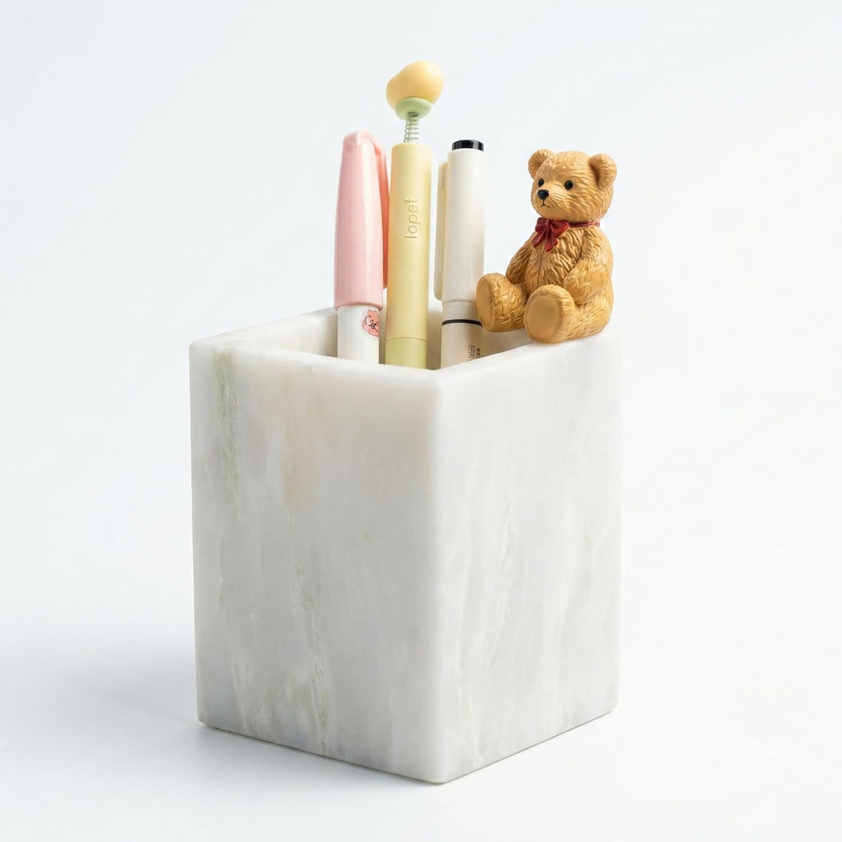 Natural Marble Pen Holder, 2.95" x 3.74" Square Hand-Polished Desk ...