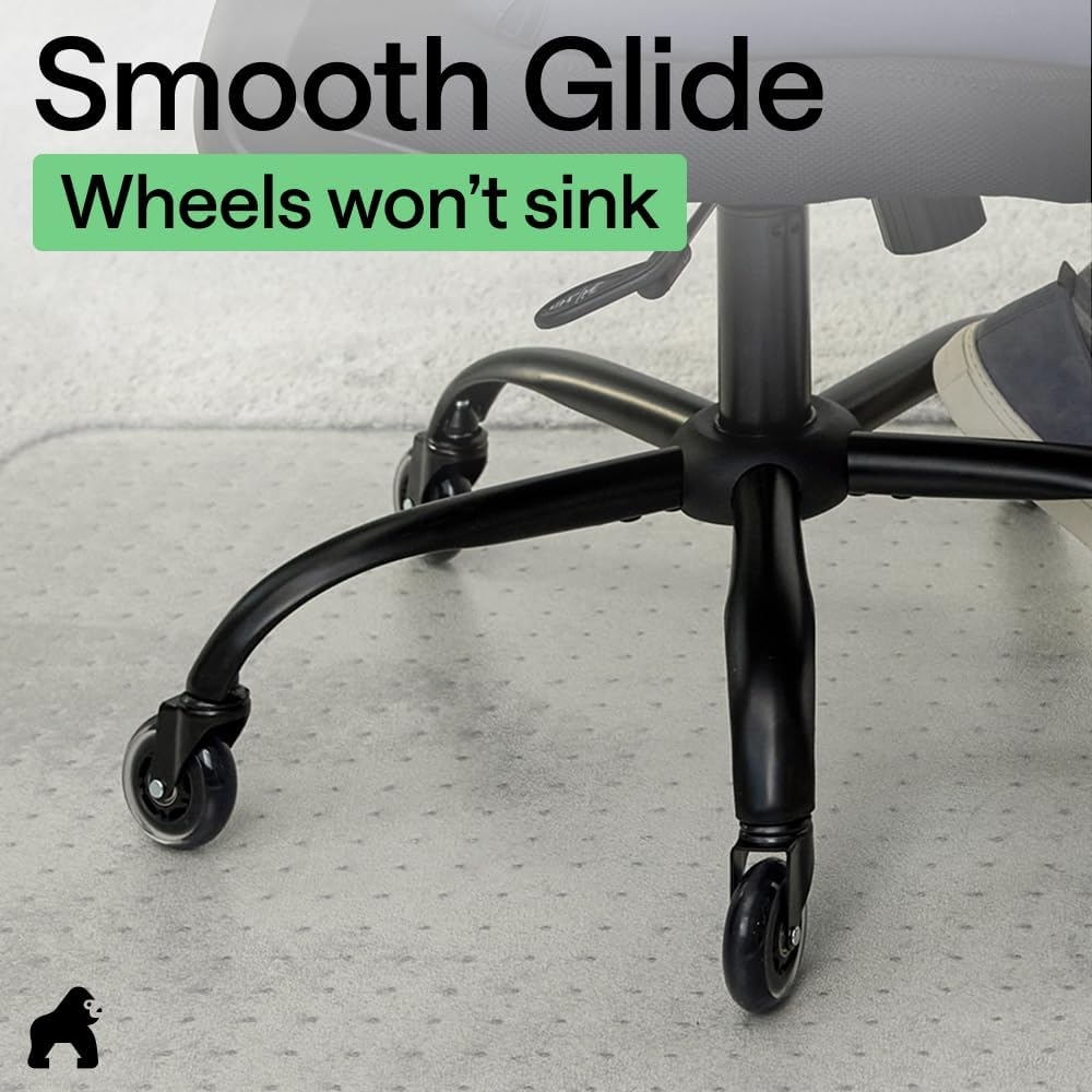 GORILLA GRIP Slip Resistant Clear Office Chair Mat for Carpet Floors, Smooth Rolling Glide Under Desk, Heavy Duty Plastic Computer Mats and Carpeted Floor Protector, Work and Gaming Chairs, 29x47