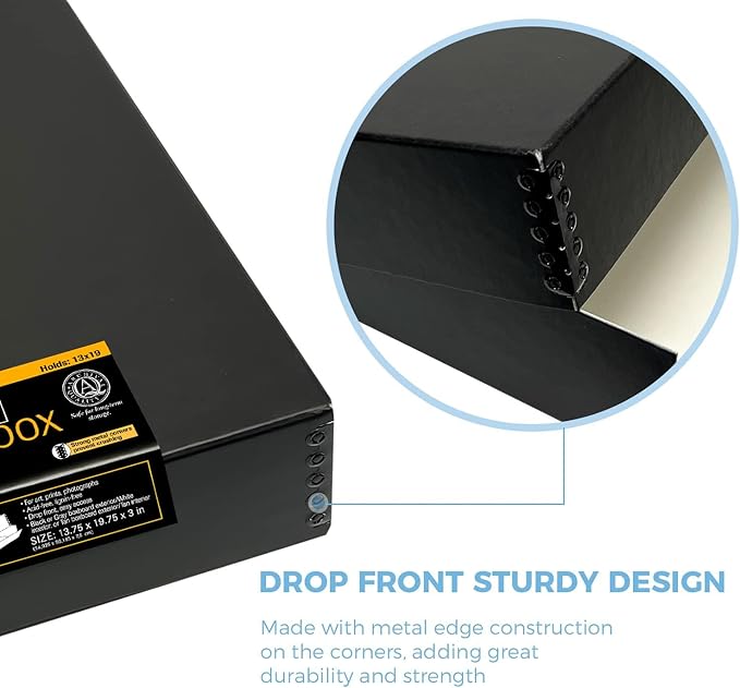 Lineco 13x19 Black Museum Storage Box, Removable Lid and Drop Front Design - Image 4