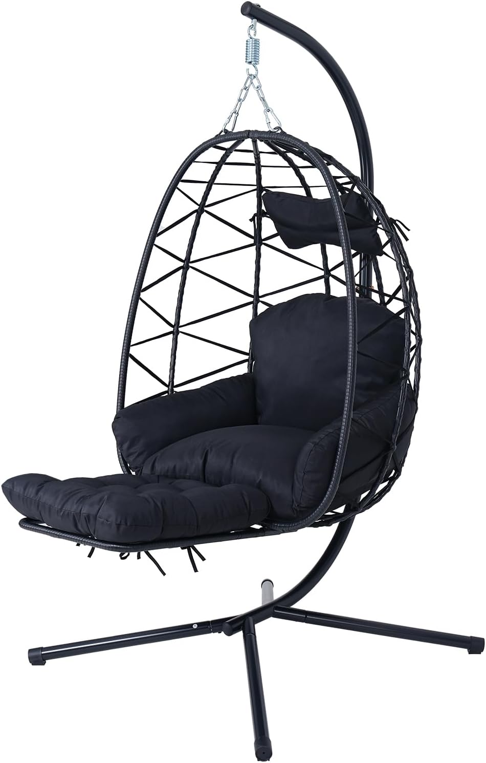 Hanging Egg Chair with Footrest & Stand, Wicker Rattan Swing Hammock Chai...