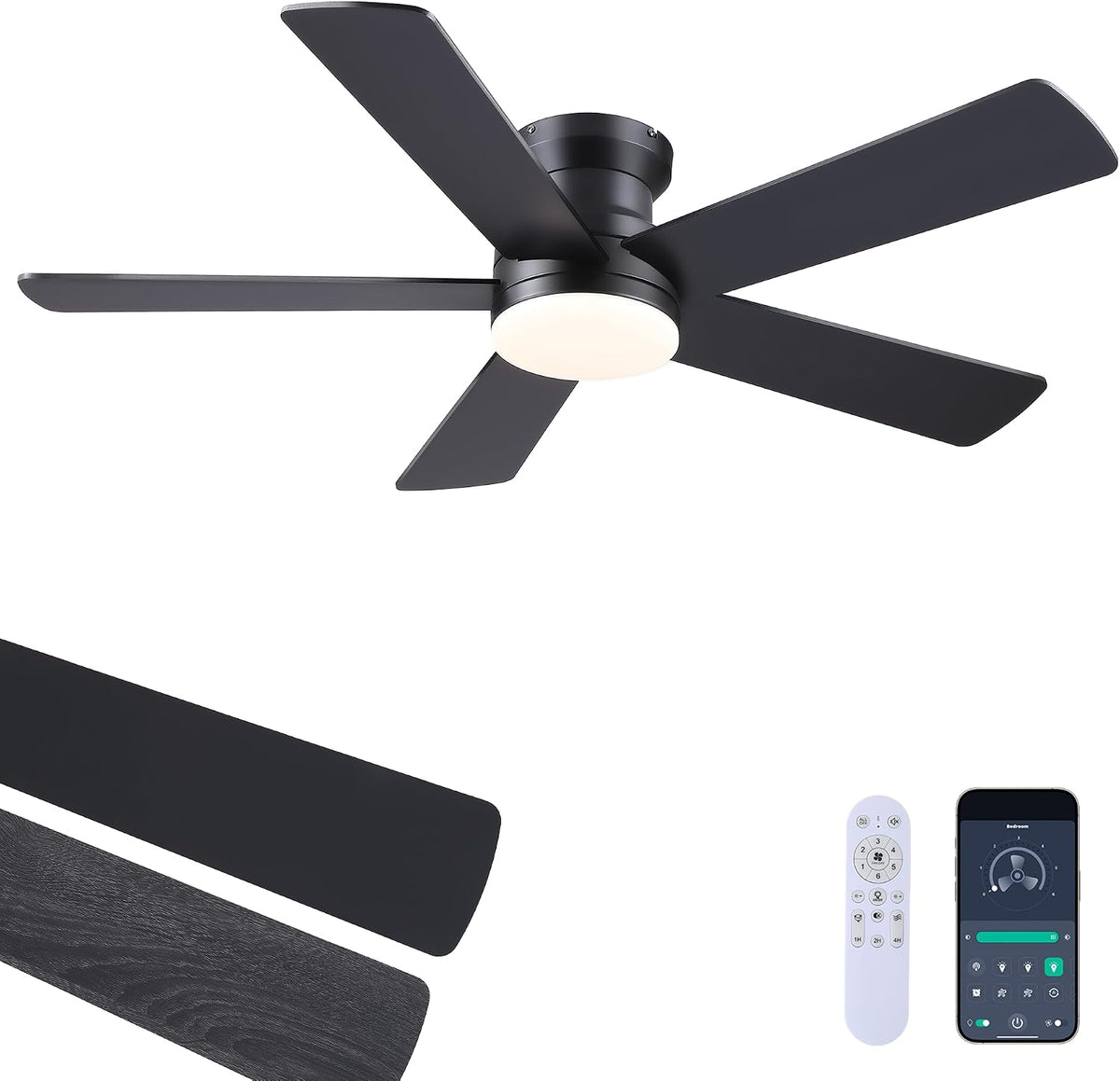 ayaoty ceiling fans with lights - 48" black, main product view