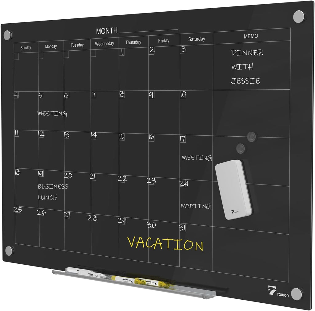 TOWON 47 x 35 Inch Glass Dry Erase Board Reminder, Magnetic Whiteboard Calendar
