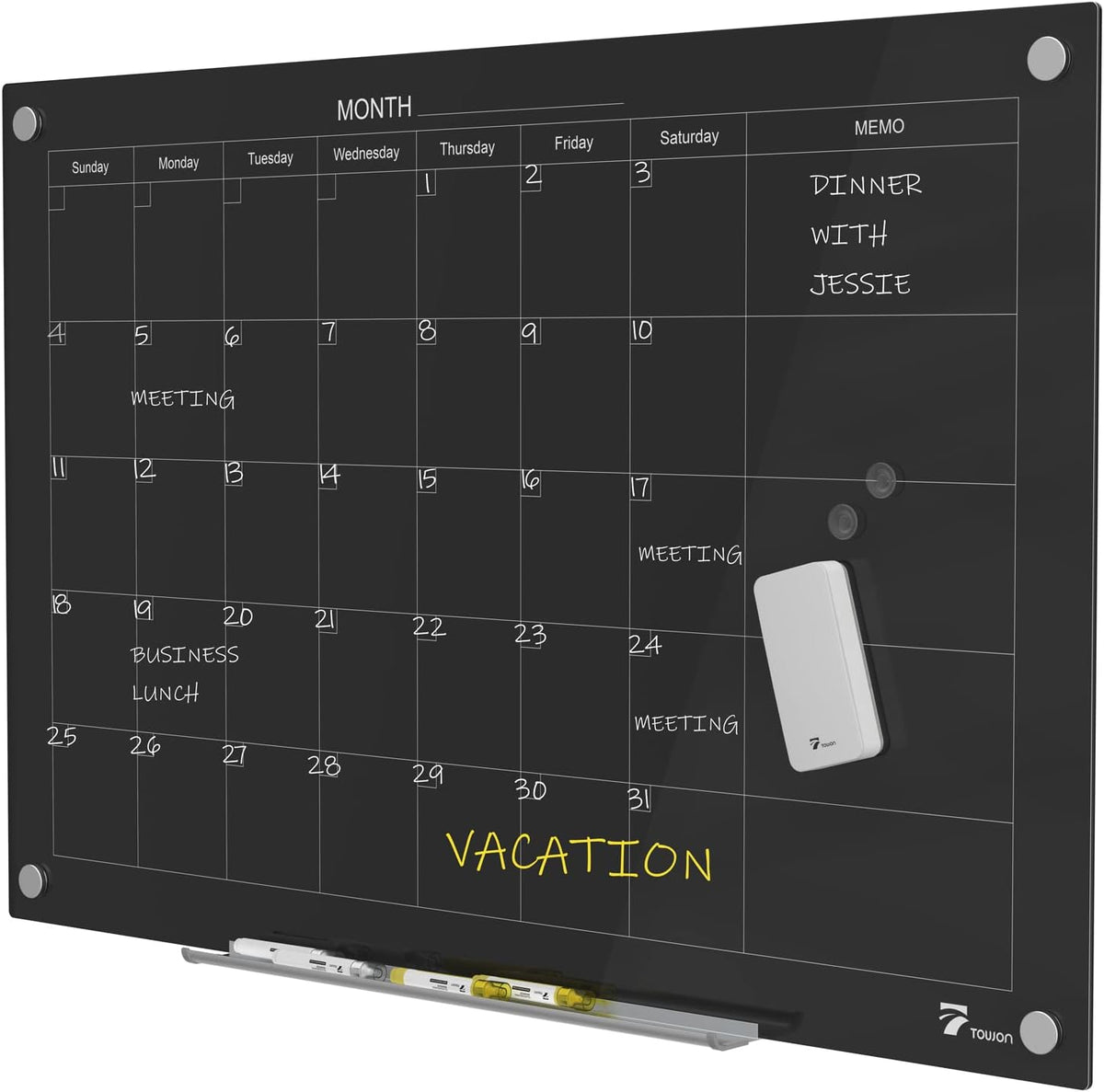 TOWON 47 x 35 Inch Glass Dry Erase Board Reminder, Magnetic Whiteboard Calendar
