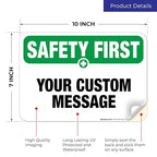 Custom Safety First Sign, OSHA Sign, 10x7 Inches, 4 Mil Vinyl Decal Stickers - Image 2