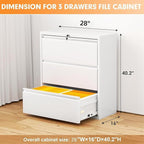 INTERGREAT 3-Drawer White Lateral File Cabinet, Locking Metal Lateral Filing - Image 2