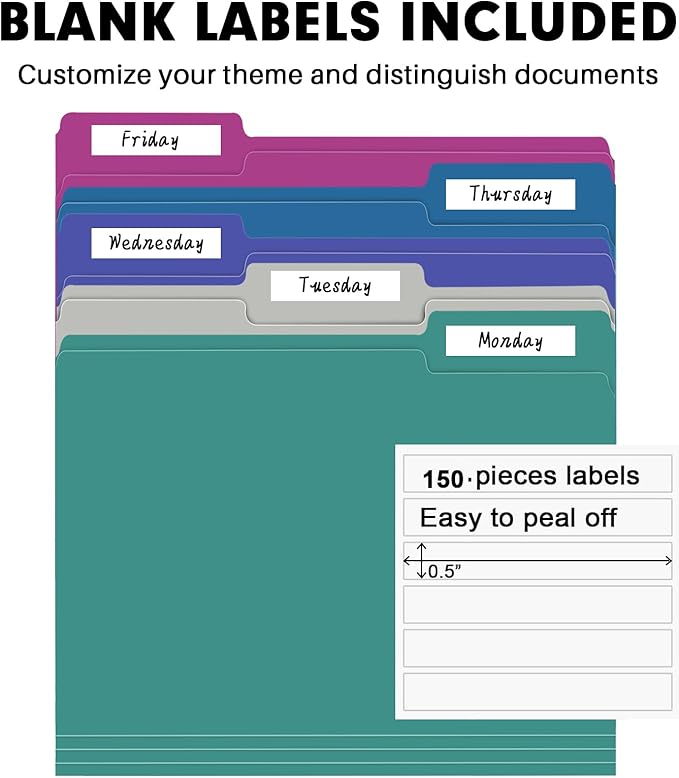 File Folder, RAZCC 150 Pack 1/3 Cut Tab File Folders Letter Size, Colored File - Image 4