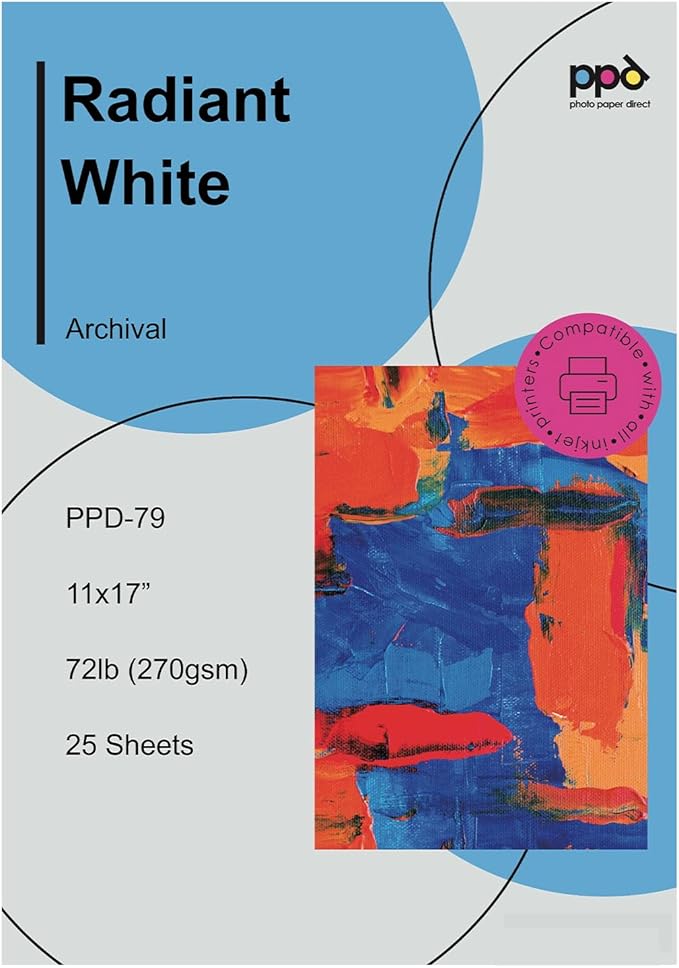PPD Inkjet Photo Rag Fine Art Giclee Archival Radiant White Paper 11x17" 72lbs by PhotoPaperDirect