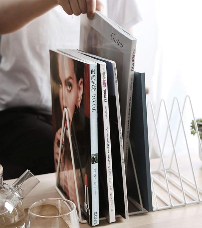 Sooyee 9 Slot White Magazine Holder, Desktop File Sorter Organizer Triangle - Image 3