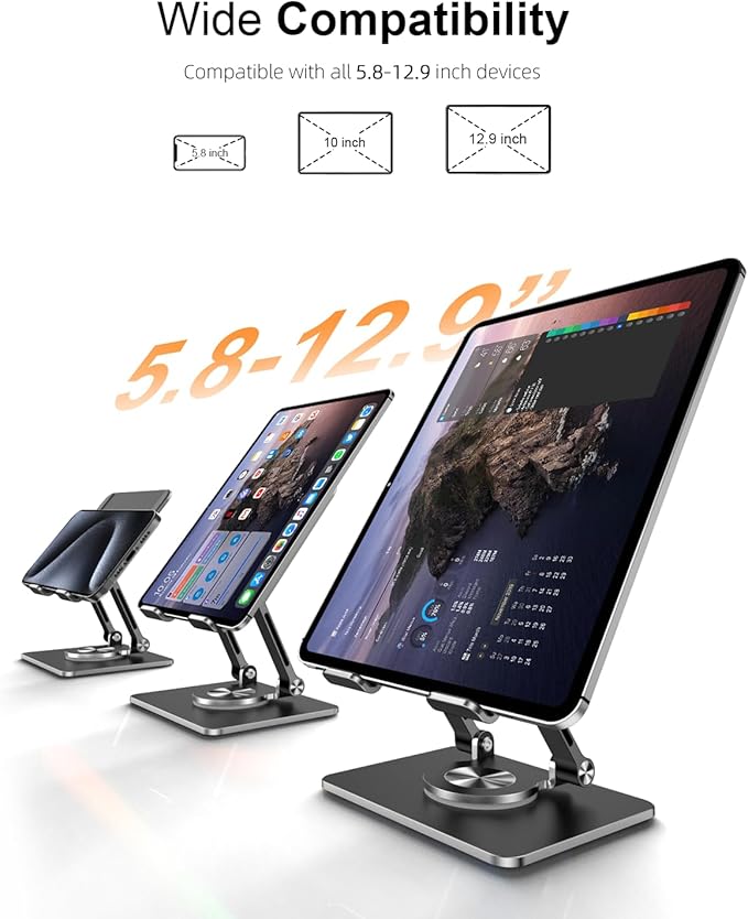 Tablet Stand Holder with Thickened 360°Rotating Base Dual Rod Adjustable - Image 7