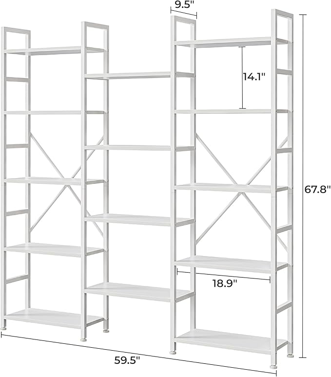 SUPERJARE Triple 5 Tier Bookshelf, Bookcase - Image 3