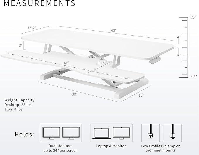 VIVO 48 inch Desk Converter, K Series, Height Adjustable Sit to Stand Riser - Image 3