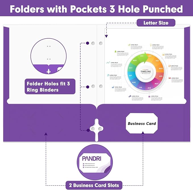 Two Pocket Portfolio Folders, PANDRI 60 Pack 3 Hole Punched 2 Pocket Folders - Image 3