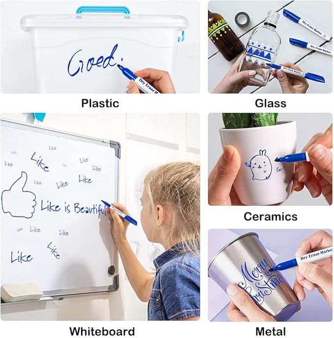 Lineon Dry Erase Markers, 100 Bulk Pack Blue Whiteboard Markers - Image 7