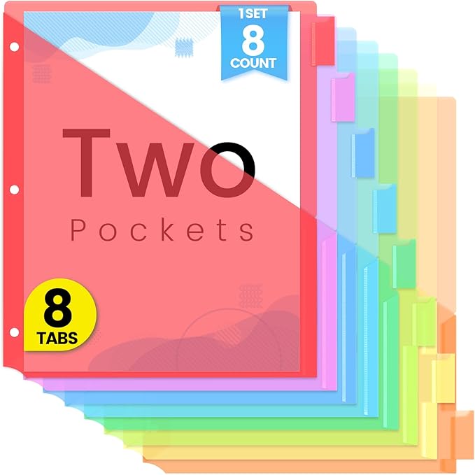 Sooez 8 Count Dividers with Pockets, 8 Tabs Binder Dividers by Sooez