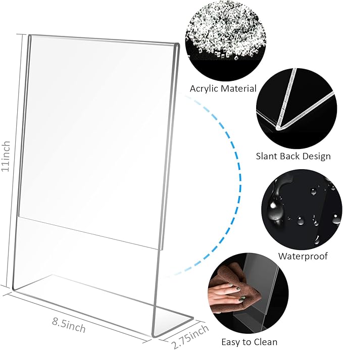Ludery 8.5x11 Inches Acrylic Sign Slant Back Holder, Plastic Display Stand - Image 2