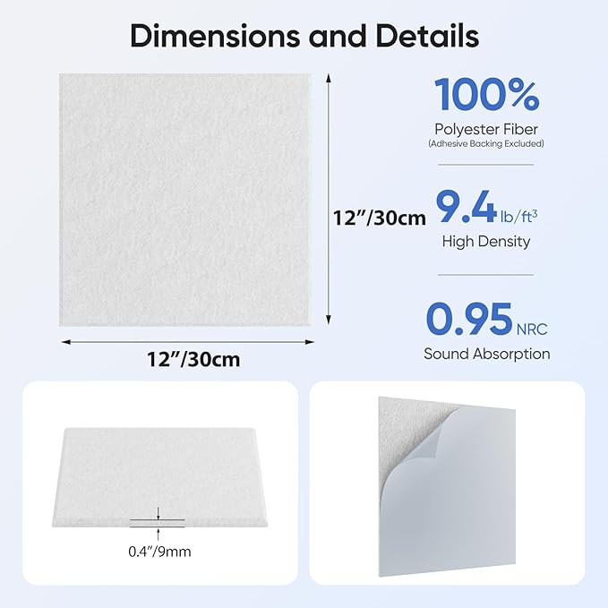 UNECHO 12 Pack 12" X 12" X 0.4" Acoustic Panels - Image 3