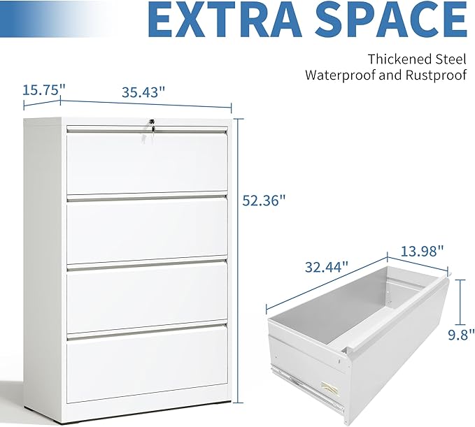 FLIXELIO File Cabinets 4 Drawer, Metal Office Storage Filing Cabinet - Image 3