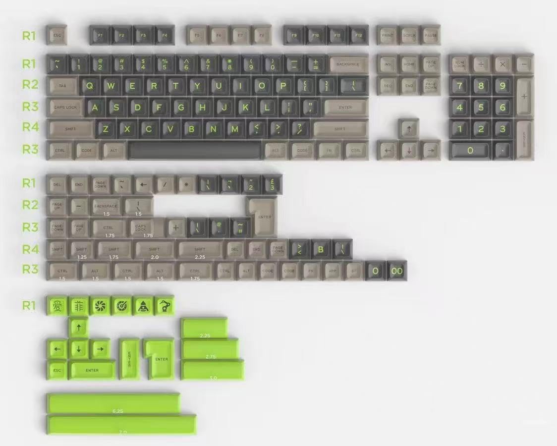 PBT Keycaps, SA Profile Double Shot Keycap Gradient Grey Green 172 Keys Key c...