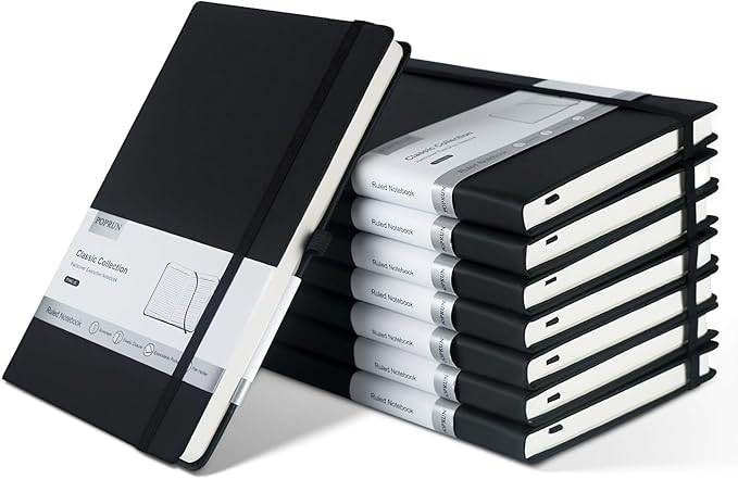 POPRUN 8 Pack Black Lined Journal Notebooks, Waterproof PU Leather Hardcover by POPRUN