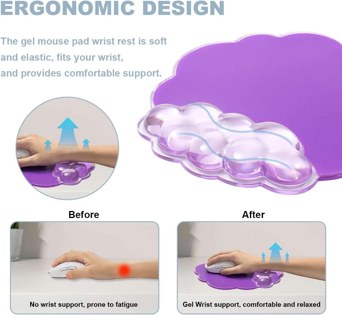 3 in 1 Cloud Keyboard Wrist Rest, Ergonomic Gel Wrist Support Pad for Desk | Soft Gel Arm Rest Heat Dissipating Reduce typing wrist pain Office Accessories