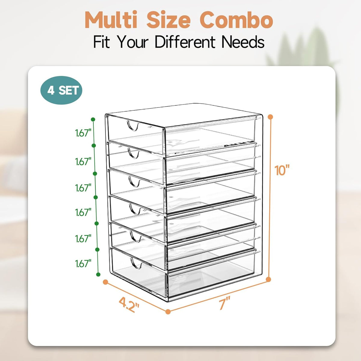 DOMNIU Acrylic Makeup Drawer Storage Organizer with 24 Drawers, 4 Set