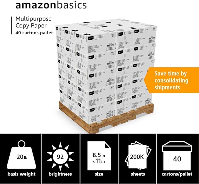 Amazon Basics Multipurpose Copy Printer Paper, 8.5 x 11 Inches, 20 lb, 400 Reams - Image 2