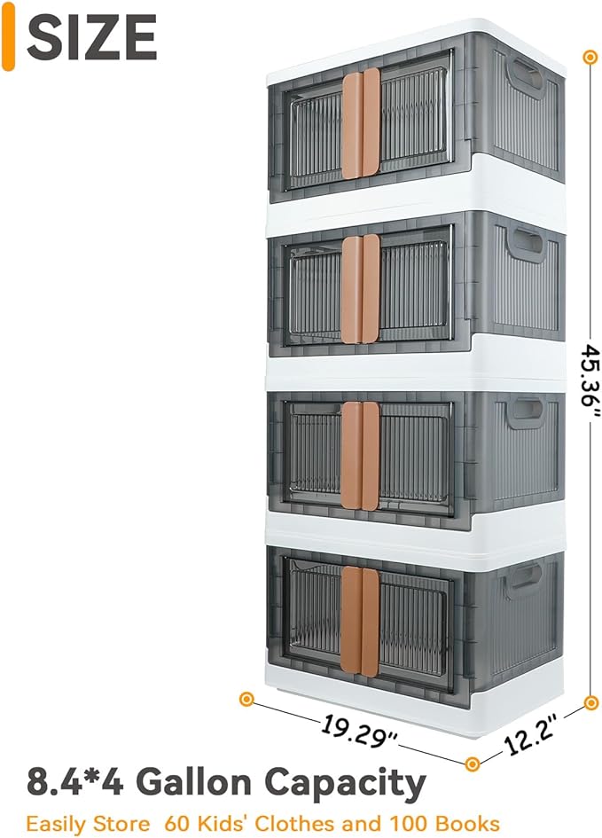 AssHMKIT Storage Bins, Plastic Cabinet, 8.4 Gallon Capacity, 4 Pack, Stackable - Image 2