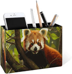 Famame Red Panda Pencil Holder for Desk, Leather Desktop Container Pen Cup by Famame