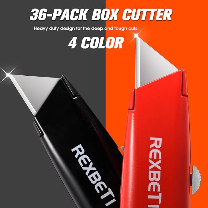 REXBETI 36 Pack Utility Knife Retractable Box Cutter, 4 Color Heavy Duty - Image 2